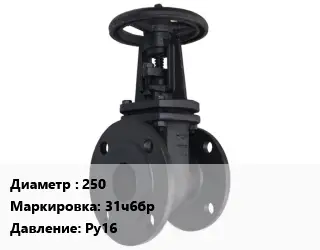 Задвижка чугунная 250 31ч6бр Ру16